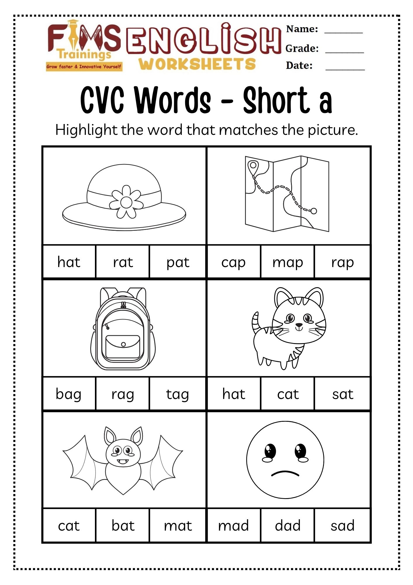CVC Words Free Worksheets